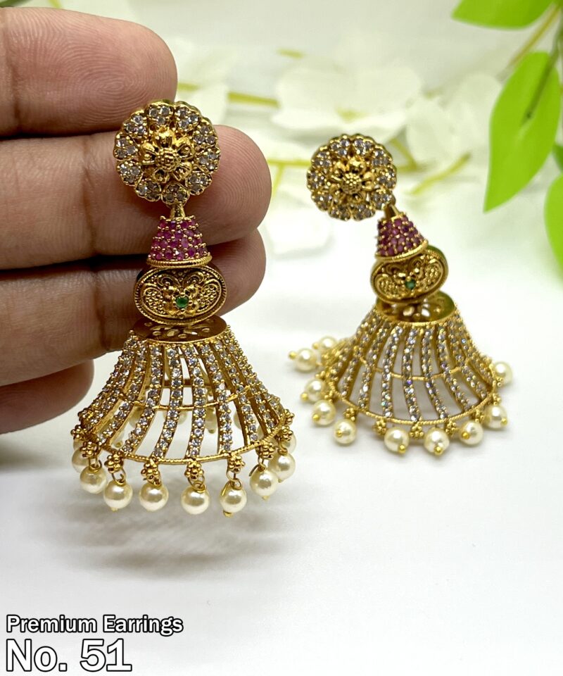Excellent Multistone Two Layer Jhumkas - Image 4