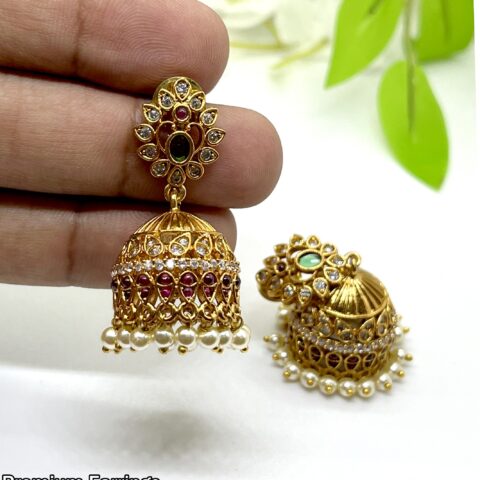 Antique Finish Pearl Drop Jhumkas