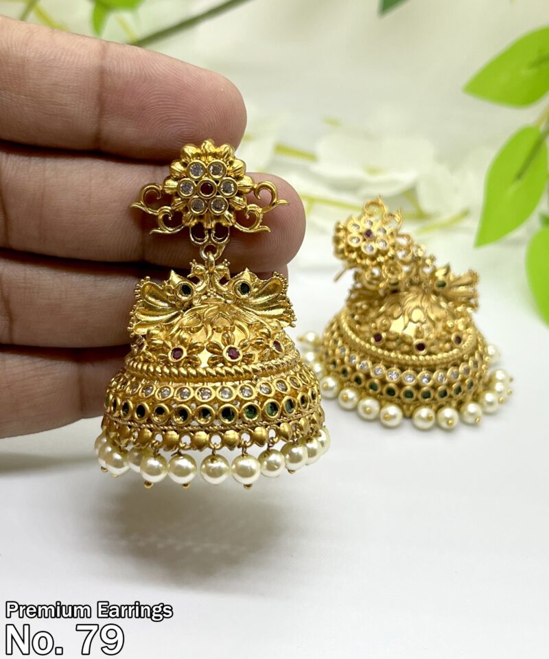 Trendy Jadau Kundan Hook Drop Jhumkas - Image 2