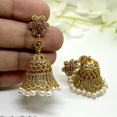 Trendy Jadau Kundan Hook Drop Jhumkas